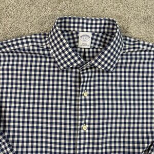 Brooks Brothers Slim Fit Dress Shirt 18 4/5 Blue White Gingham Check Cotton